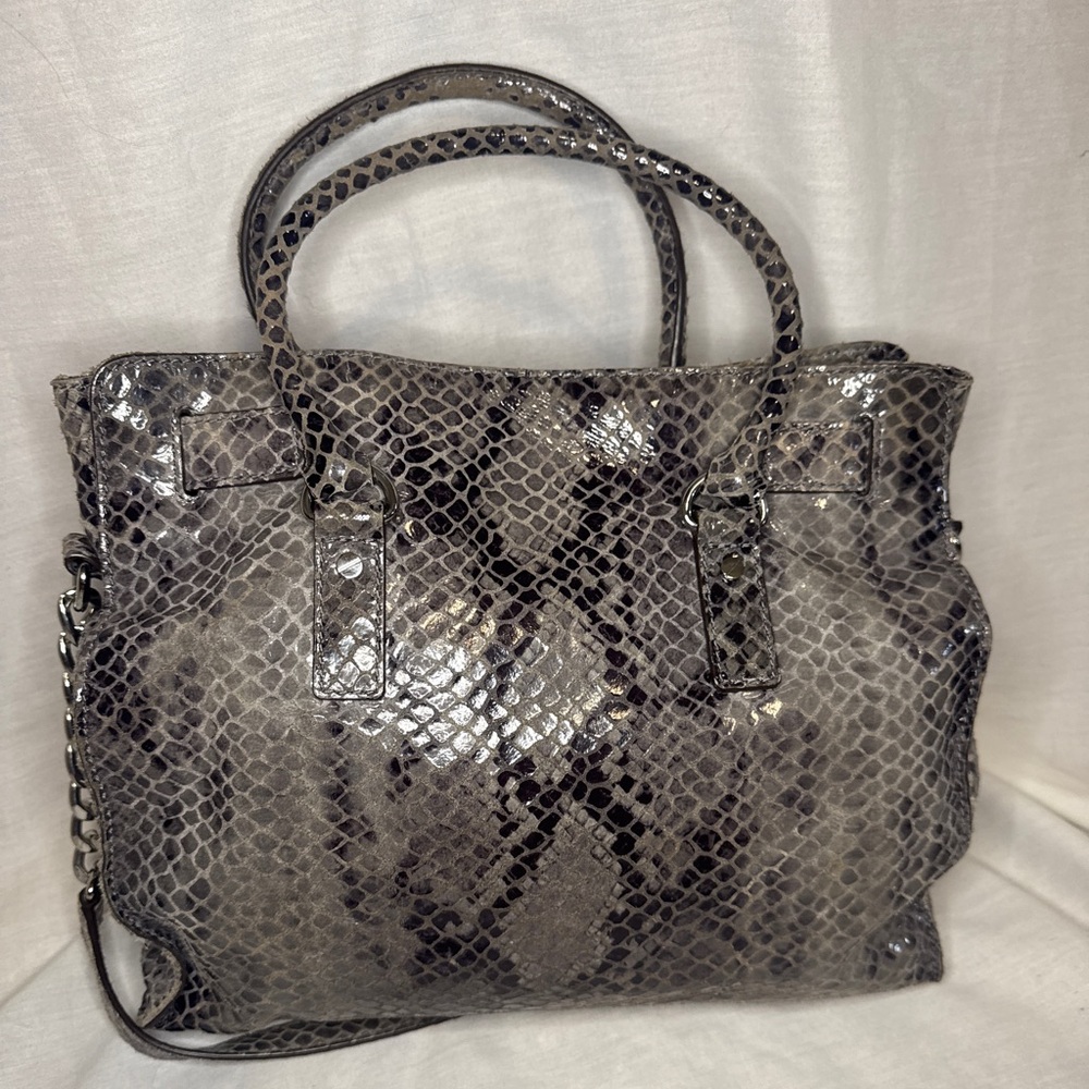 Michael Kors Gray Python Snakeskin Hamilton Paten… - image 4